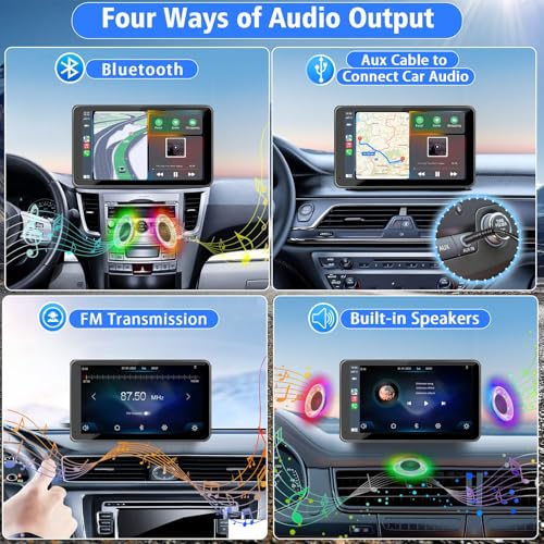 Image of Portable Wireless with Apple CarPlay and Android Auto Screen for Car, 7 inch HD Touch Screen Car Stereo with Mirror Link, Bluetooth 5.2, Backup Camera, AUX,FM Transmitter for All Vehicle