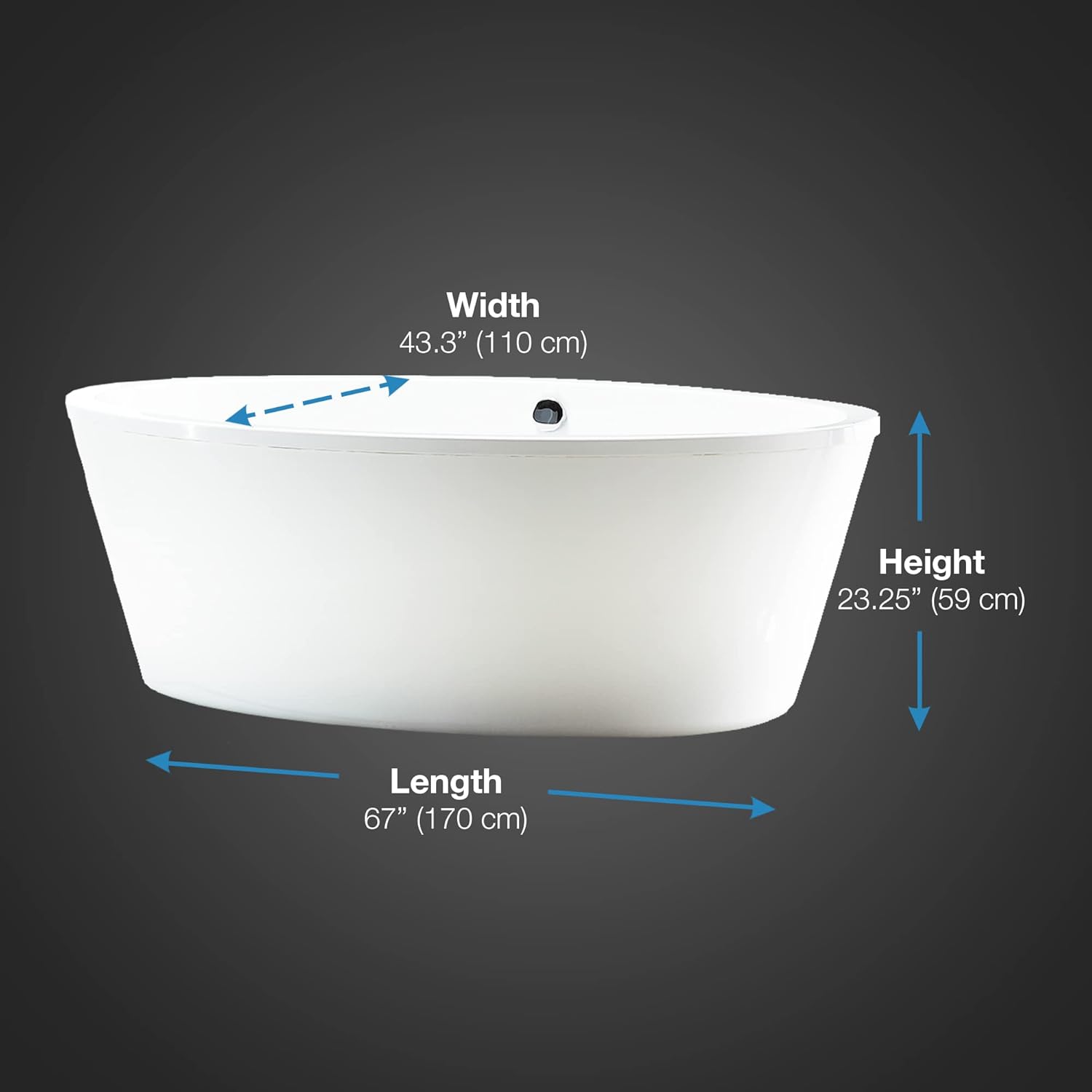 67'' Gloss White Acrylic Freestanding Soaking Bathtub