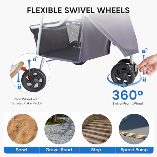 Image of NEWBULIG 3 Wheel Pet Stroller for Dogs and Cats, Foldable, Lightweight and Durable, Ideal for Small to Medium Pets, Includes Storage Basket and Cup Holders