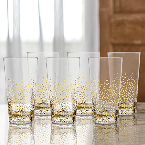 Fitz and Floyd Luster Highball Set of 6 – Elegant Lead-free Matching Drinkware Perfect For Everyday Use Or Entertaining – Stylish Modern Glasses. An Ideal Gift, 3.3x5.9, Gold - Thumbnail 2