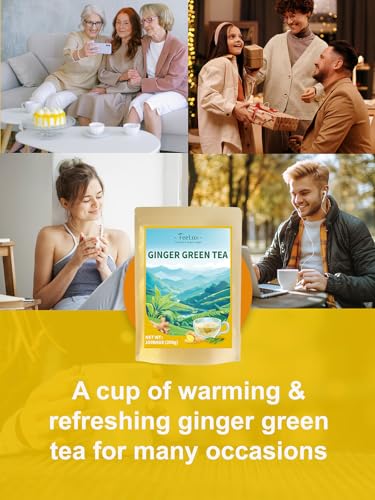 Image of TeeLux Ginger Green Tea Bags, Spicy & Warm Flavor, Low Caffeine, 100 Count