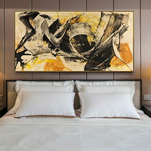 Toile peinture jaune et noir KEBIA 80x160 cm affiche d'art mural moderne sans cadre pour salon