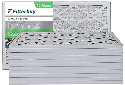Filterbuy 20x30x1 Air Filter MERV 8, Pleated HVAC AC Furnace Filters (12-Pack, Silver)