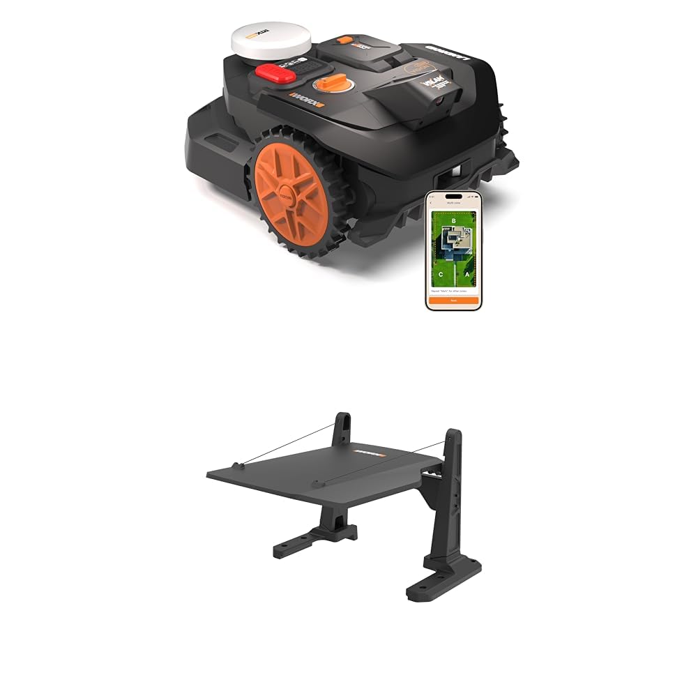 Worx Landroid Vision Cloud WR304E 2WD Mähroboter mit Garage, kabelloser Rasenmähroboter für bis zu 400 m², (KI-Hinderniserkennung, VSLAM + RTK-Cloud-Navigation, Auto-Kartierung, App-Steuerung)