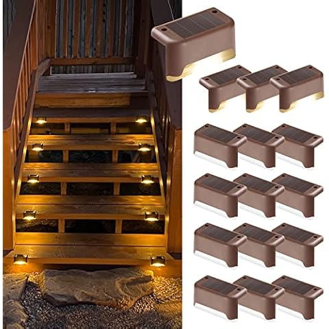 Luces solares para exteriores, 16 unidades, luz de escalera, blanco cálido Cover