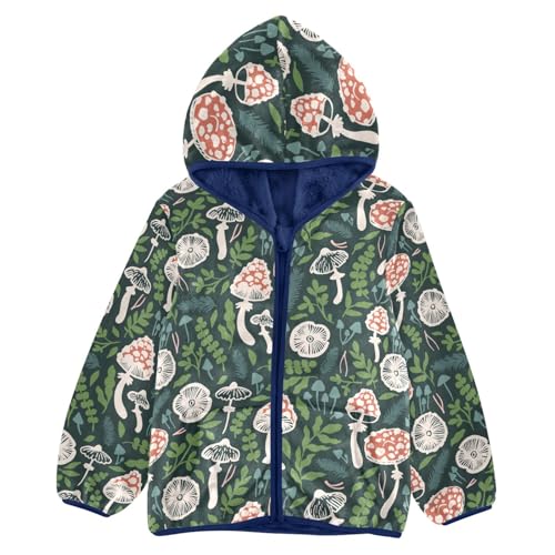CaTaKu Boys Fleece Jacket Zip Up Hoodie Mushrooms Caps Leaves Toddler Kids Fall Winter Jacket for Boys 3-10Y