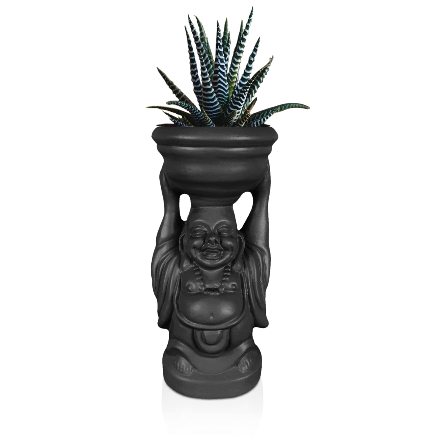 Laughing Buddha Ceramic Planter - White Gold -11 Laughing Buddha Ceramic Planter - White Gold -11