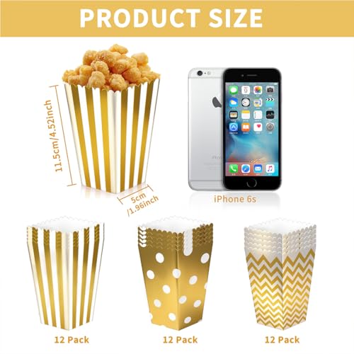 Image of Popcorn Boxes 36 PCS Gold Popcorn Cardboard Small Snack Candy Containers for Kid Wedding Christmas Birthday Movie Night Party Supplies