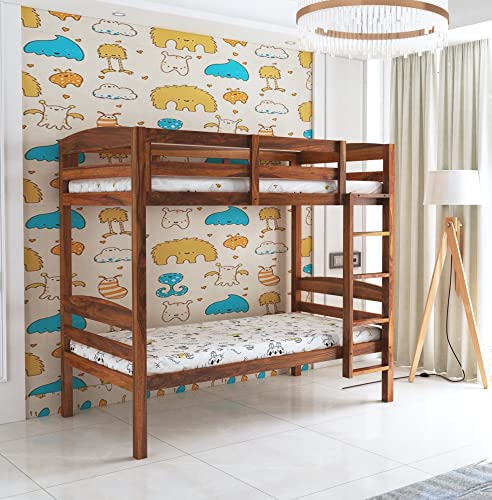 Image of Ganpati Arts Sheesham Wood Katy Bunk Bed Twin Over Bed with Ladder Wooden Bunk Bed Without Storage for Bedroom Living Room Home - (Natural Finish) 1 Year Warranty