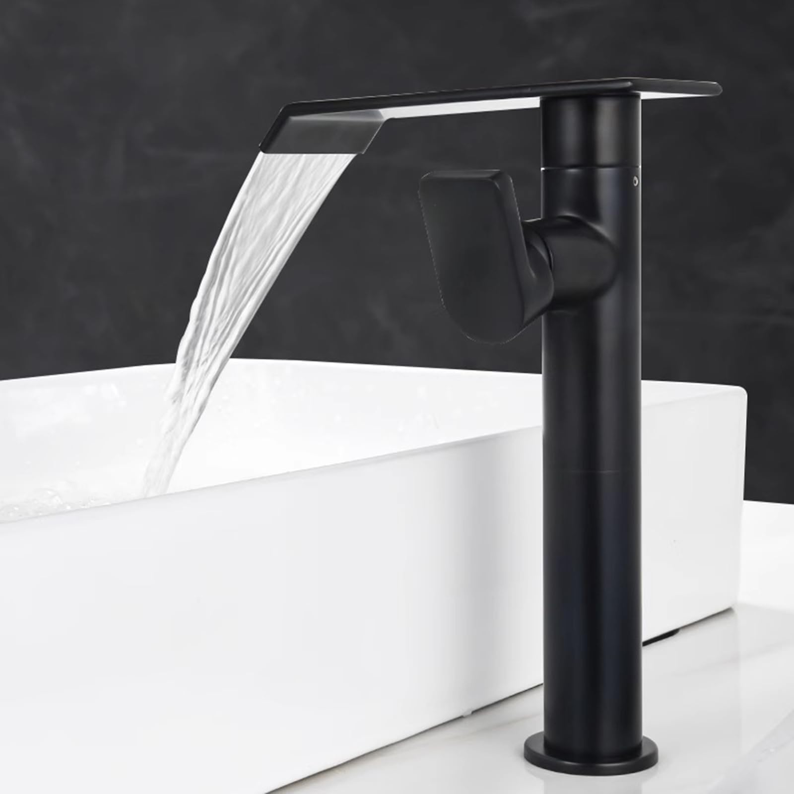 HCFYAUIS Bathroom Waterfall Mixer Tap for Countertop,360° Rotate Taps for Bathroom Sink Hot and Hot,Black