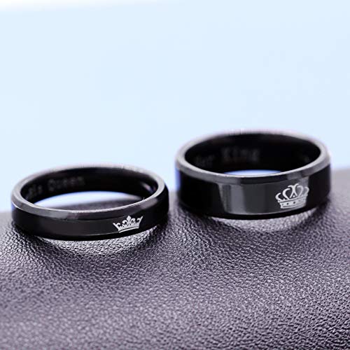 Uloveido Novelty Mens Black Titanium Stainless Steel Couple Rings for Him and Her Womens Crown Queen King Ring Valentines Day Engagement SN140