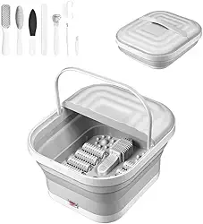 Banheira de imersão para os pés, banheira de spa dobrável com calor, bolhas, luz vermelha, massageador de pés para acalmar e relaxar os pés cansados