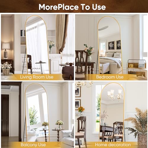 Image of Antok 71 inch x28 inch Arched Full Length Mirror with Stand, Floor Mirror, Gold