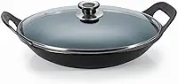 Panela risoto ferro fundido 32×12cm 3L alça ferro tampa vidro Panela Mineira compatível com indução