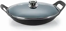 Panela risoto ferro fundido 32×12cm 3L alça ferro tampa vidro Panela Mineira compatível com indução