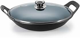 Panela risoto ferro fundido 32×12cm 3L alça ferro tampa vidro Panela Mineira compatível com indução