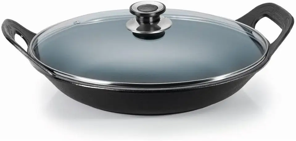 Panela risoto ferro fundido 32×12cm 3L alça ferro tampa vidro Panela Mineira compatível com indução