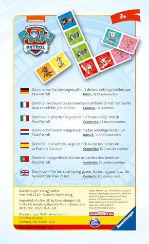 Ravensburger Mitbringspiel - 20845 - Paw Patrol Domino - Das bekannte Legespiel für Kinder ab 3 Jahren