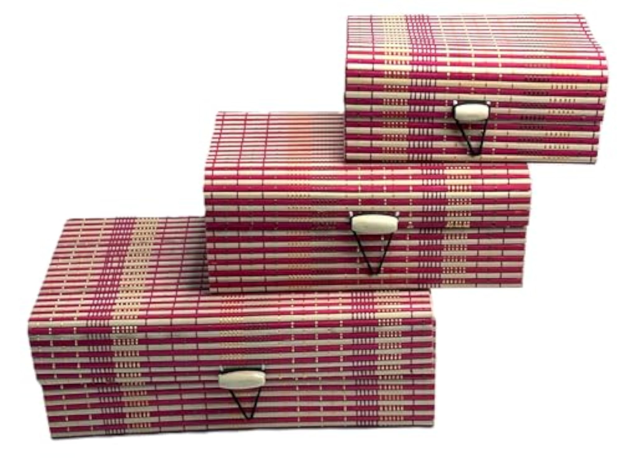 EELIKA Bamboo Utility Box Set of 3 (Red), Stylish Storage
