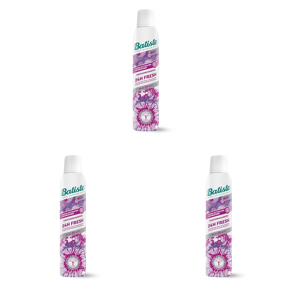 Batiste Trockenshampoo 24H Fresh 200ml, ohne Ausspülen, Haarpflege Spray mit erfrischendem Duft, Touch Activated Technologie, vegan & unsichtbar, von Batiste Hair Care (Packung mit 3)