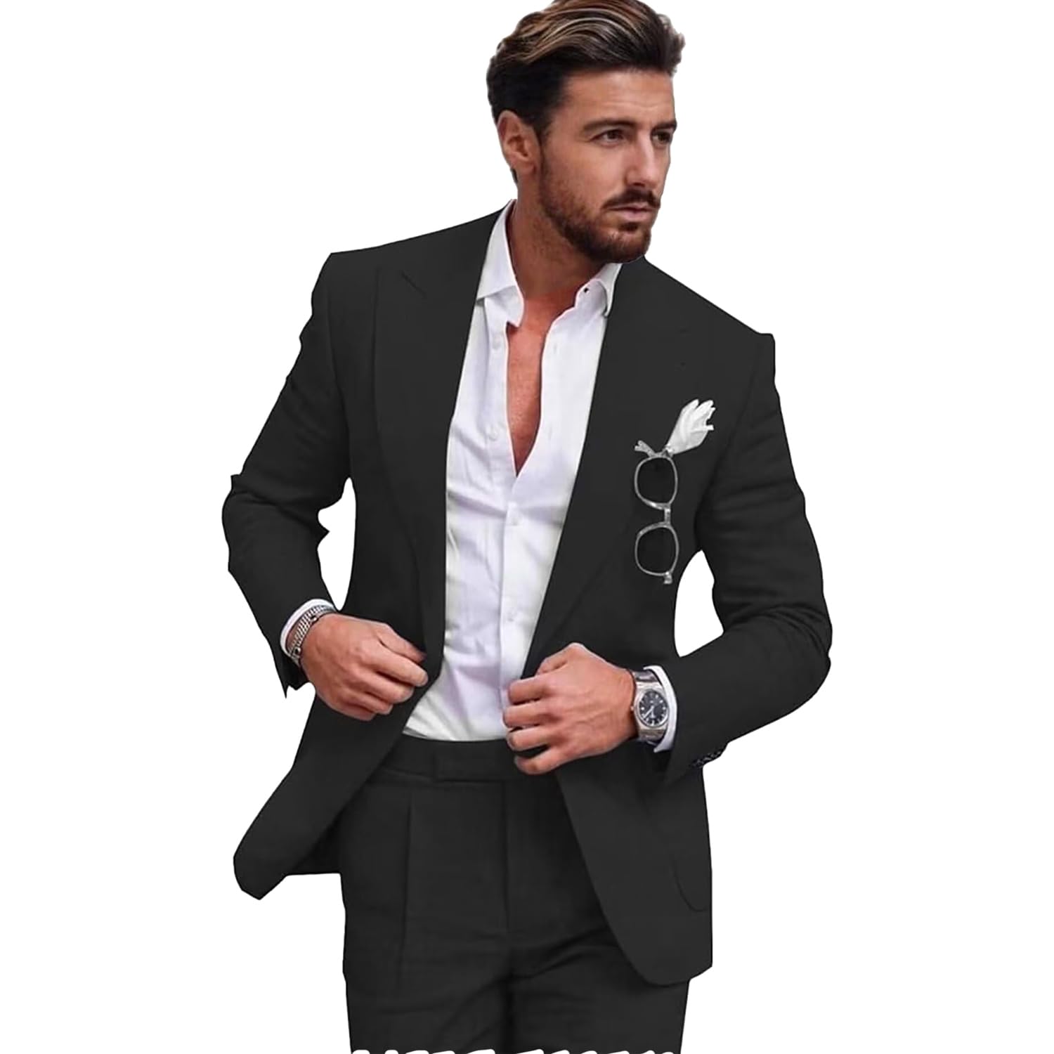 Mens Linen Suit for Beach Slim Fit 2 Piece Wedding Tuxedo for Men Casual Blazer Pant Set Prom Party Suit