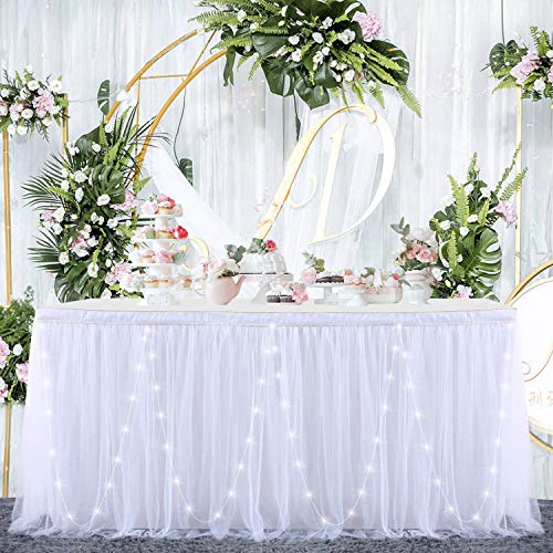Best Cyber Monday 🔥 CO-AVE White Tulle Table Skirt with Lights 14FT Tutu Table Cloth with LED for Round or Rectangle Tables Perfect for Baby Shower Wedding Birthdays Party and Home Decorations(L 14(ft),H 30in) Best Cyber Monday 🔥 CO-AVE White Tulle Table Skirt with Lights 14FT Tutu Table Cloth with LED for Round or Rectangle Tables Perfect for Baby Shower Wedding Birthdays Party and Home Decorations(L 14(ft),H 30in)