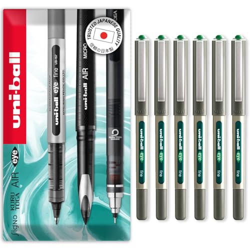 Image of uni-ball EYE UB-157 Rollerball Pens 0.7mm Tip Pack of 6 Green Ink