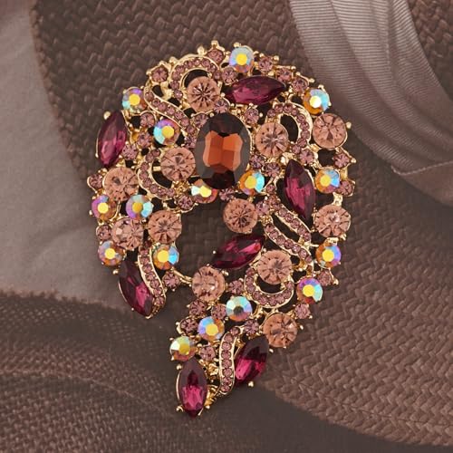 Image of Big Large Rhinestone Green Palm Leaf Statement 3.5 inch Brooch Pin Scarf Dress accessories Broach Gold Tone