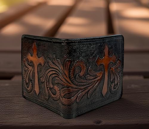 Western Leather Wallet For Women Man Floral Tooled Clutch Bifold Wallet with Card Holder3