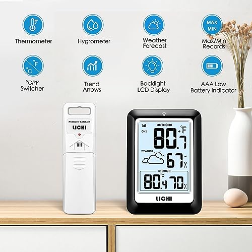 Lichi LC85 Indoor Outdoor Thermometer Wireless Weather Station thumb #3