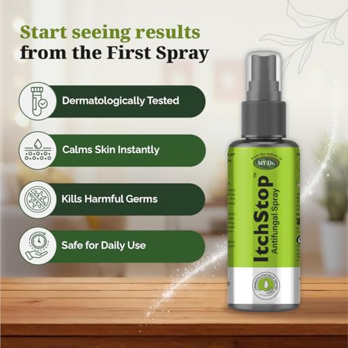 Image of ItchStop Antifungal Spray for Women & Men | Hands-Free Ayurvedic & Herbal Formula - Anti Bacterial, Anti Itch, Anti Chafing & Anti Fungus for Skin Fungal Infection on Thighs, Feet, Back, Hand, Underarm, Private Parts & Nail | Fast-Acting on Ringworm, Eczema, Redness, Jock Itch, Itchy Skin & Irritation | Safe for Daily Use 35ml (Pack of 1)