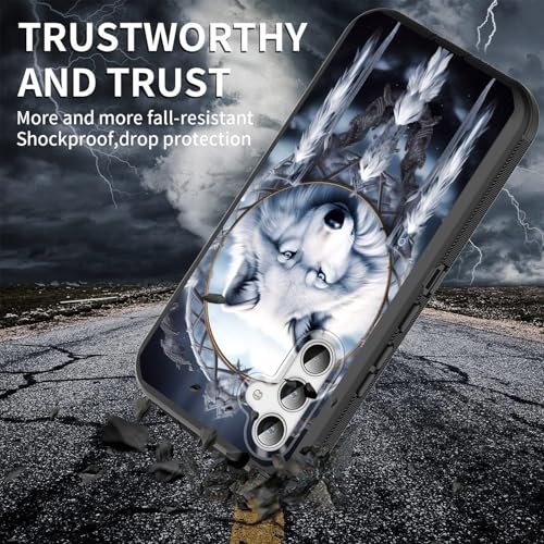 GFEWYTJYJ for Galaxy S25 Plus Case,Shockproof 3-Layer Full Body Protection Rugged Heavy Duty High Impact Hard Cover Case for Samsung Galaxy S25 Plus (6.7 Inch) (2025),Dreamcatcher Wolf - image 4