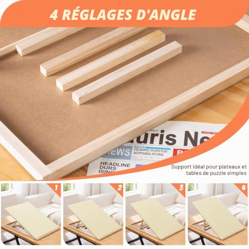 Tektalk Plateau de Puzzle Pliable avec Support à 4 Angles réglables, léger et Portable, avec chevalet en Bois, Table de Puzzle en Feutre Rabattable, pour Jusqu’à 1500 pièces - Beige – vue 2