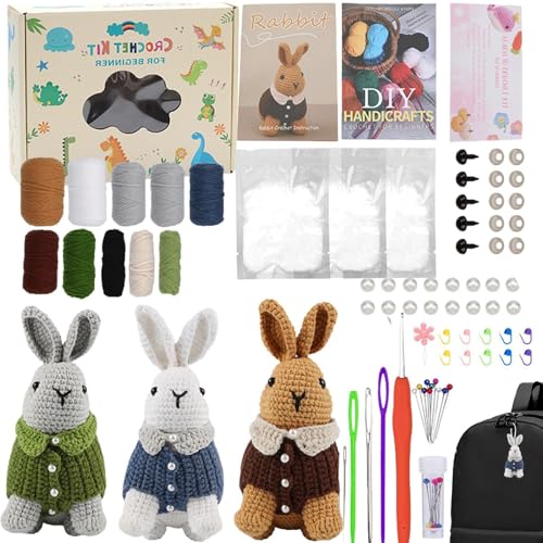 Juego de ganchillo para principiantes, juguete de peluche de ganchillo, 3 unidades, diseño de animales de ganchillo, para cumpleaños, día de la madre, día de San Valentín, día de Acción de Gracias