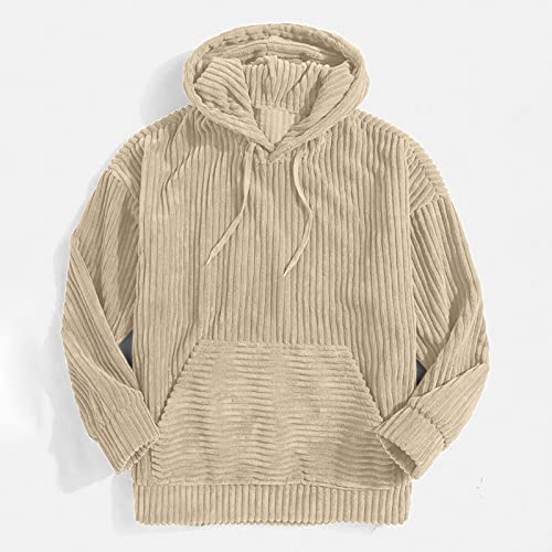 tuduoms Men's Boy Fashion Corduroy Hoodie Loose Patchwork Drawstring Pullover Sweatshirt Ribbed Comfort Casual Blouse Tops2