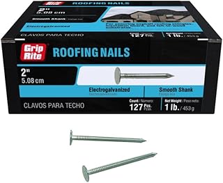 Grip-Rite Electro-Galvanized Roofing Nails - Secure Asphalt Shingles, Insulation Board, and Felt - 2" - 1 lb Pack - 2EGRFG1