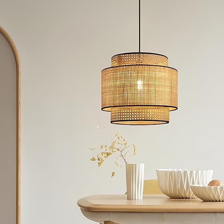 Image of AJ Cane Store Rattan Cane Webbing Premium Ceiling Light Hanging Pendant lamp for Indoor Lighting (10 inch Dia x 10 inch inch Height) (Bulb not Included)