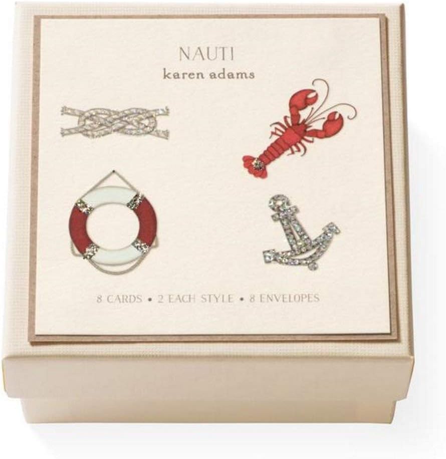 Karen Adams"Nauti Nautical Gift Enclosure Box of 8 Assorted Cards with Envelopes