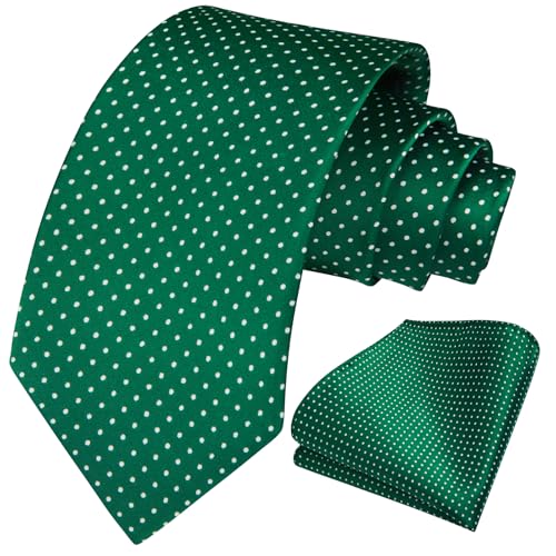 HISDERN Corbatas Verde Hombre Modernas Conjunto Corbata y Pañuelo Lunares Corbatas Elegante Boda Business