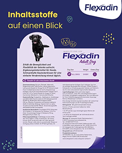 FLEXADIN® Adult Dog| Für gesunde Gelenke von Erwachsenen Hunden| mit Nicht denaturiertem Kollagen Typ II – 2 Monatspackung