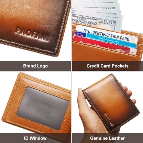 Chain Wallets for Men, Genuine Leather Purse RFID Blocking Bifold Wallet with Wallet Chain, Pickpocket Proof Slim Chain Wallet for Men (Yellowish brown)3