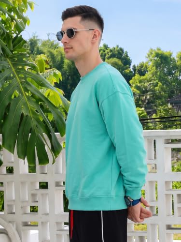 Image of Veirdo Cotton Poly Fleece Oversized Fit Full Sleeves Ribbed Solid Crew Neck Sweatshirt for Men