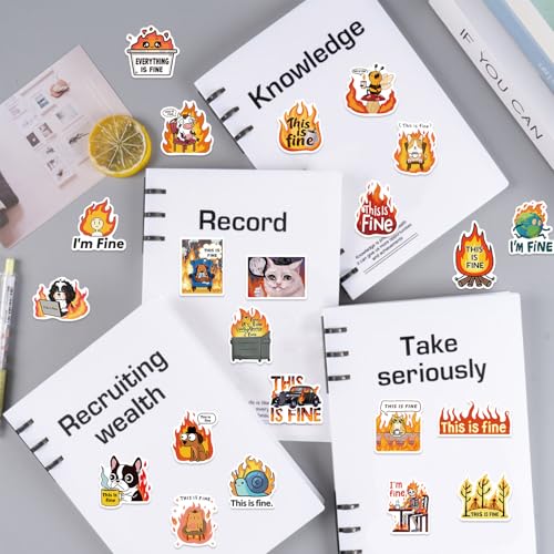 This is Fine Dog Aufkleber 50 Stück Niedliche Wasserdicht Cartoon Dog Meme Sticker für Wasserflaschen Laptop Skateboard Scrapbook Fahrrad Gepäck,Vinyl Funny Tier Sticker für Erwachsene Teenager