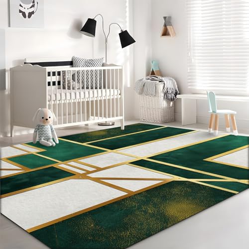 Tapis salon doux lignes dorées au design géométrique chic