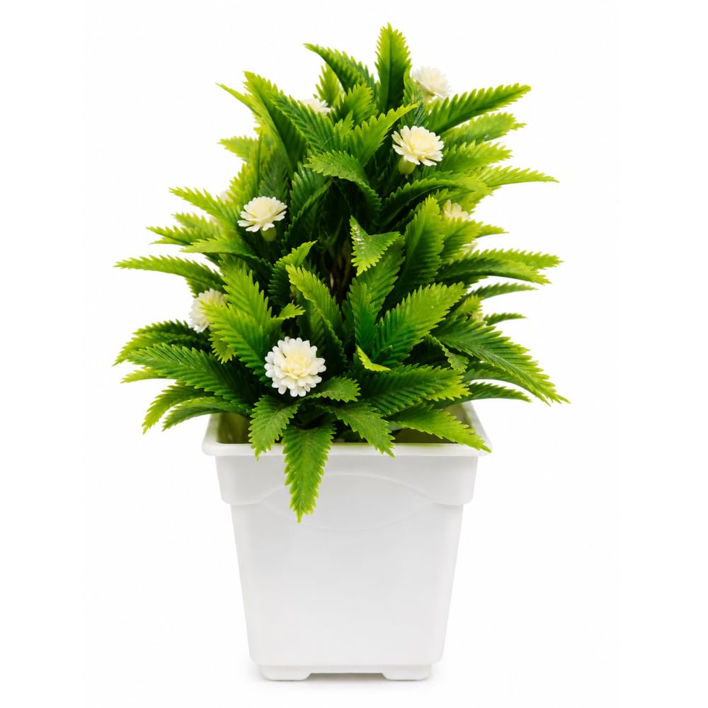 Artificial Flower Plant with White Square Pot, Decorative Faux Potted Plant for Home & Office Decor, Tabletop Decoration, Maintenance Free-image-16