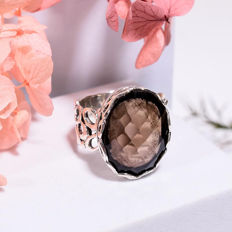 Bague de déclaration argent minimaliste bague quartz fumé - 5