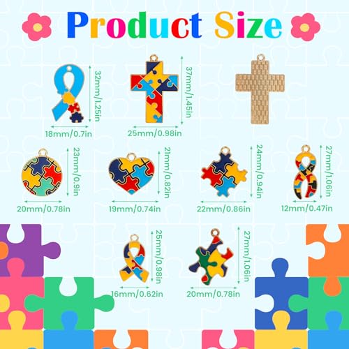 TXIN Pingentes de autismo, 40 peças, pingentes esmaltados, conscientização autista, peças coloridas