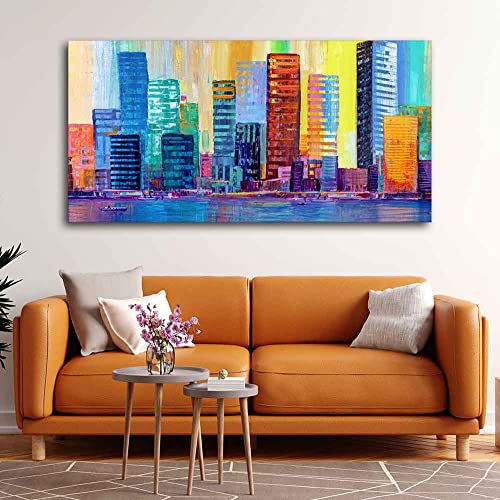 Image of VIBECRAFTS Canvas Paintings for Living Room Drawing Room Colorful City Skyline Canvas Wall Painting Fitted With Wooden Frame For Home | Office | Living Room | Gift (PTVCH 2492)