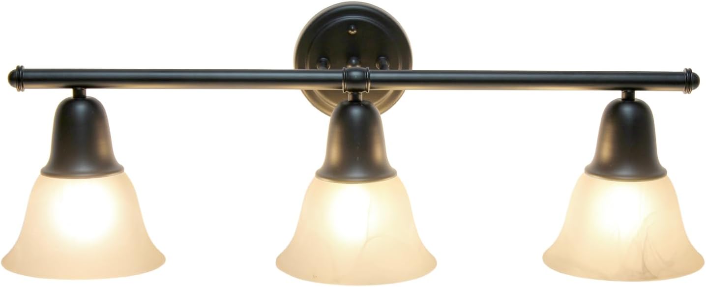 Simple Designs VT1027-BLK 26.5" Classic 3 Light Straight Metal Bar and Frosted Marble White Bell Shape Glass Shades Decorative Wall Mounted Vanity Fixture for Bathroom, Entryway, Hallway, Black