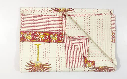 Couette Kantha faite main en pur coton imprimé bloc couverture de luxe - 3